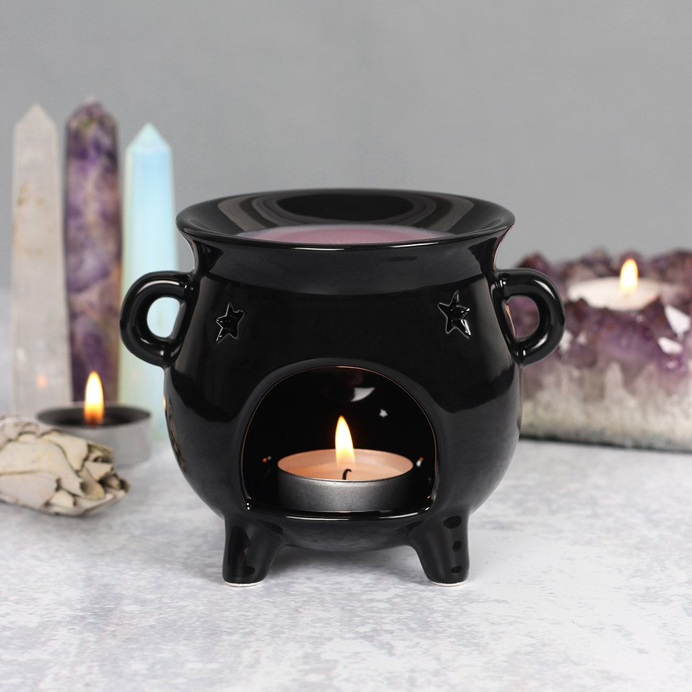 Witch's Cauldron Black Ceramic Tealight Candle Holder Oil Burner