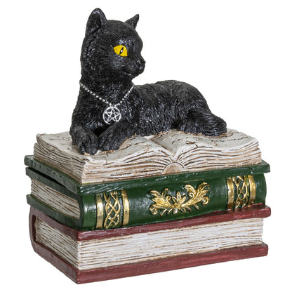 Magic Wiccan Black Cat Trinket Resin Figurine Box