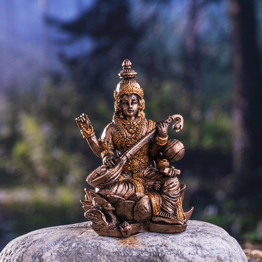 Hindu God Saraswati Miniature Resin Figurine Statue