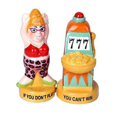 Lucky Casino Slot Machine Winner Ceramic Magnetic Salt and Pepper Shaker Set