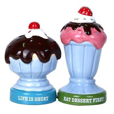 Ice Cream Dessert Sundae Ceramic Magnetic Salt and Pepper Shaker Set