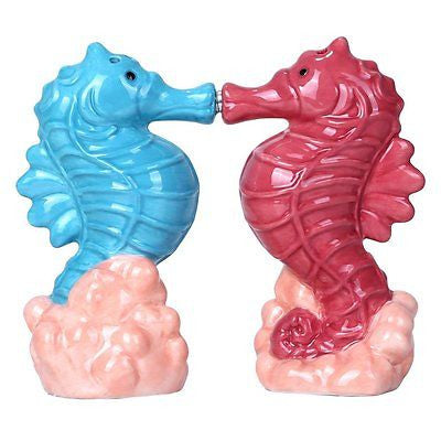 Seahorses Marine Life Hippocampus Ceramic Magnetic Salt and Pepper Shaker Set