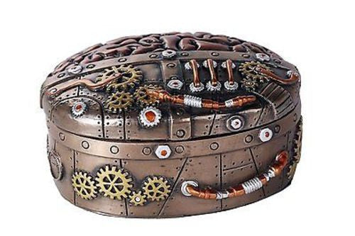 Steampunk Clockwork Mind Brain Box Cast Bronze Lidded Stash Box Sculptural Decor