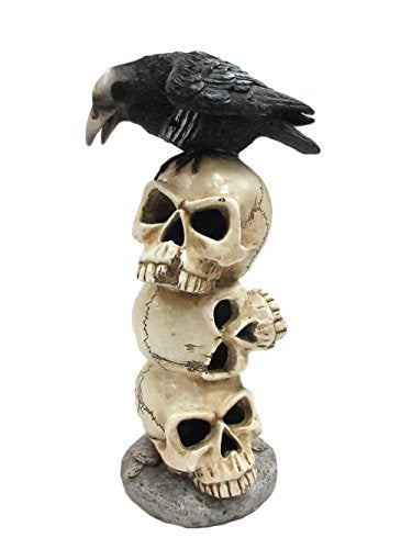 Raven Sitting on Top of LED Lighted Skulls Halloween Decor Collectible Figurine