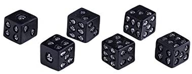 Small 0.75" Cube Black Game Dice Skull Set of 6 Death Gaming Dice