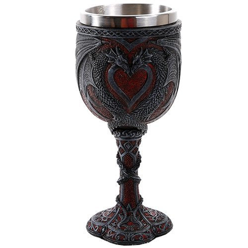 Red Double Dragon Fantasy Wine Goblet Medieval Chalice Stainless Steel Cup