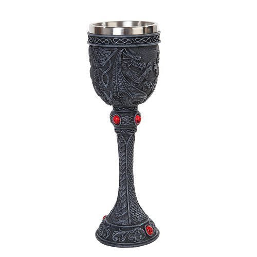 Celtic Gothic Duelling Dragon Resin Wine Goblet Chalice With Stainless Steel Cup