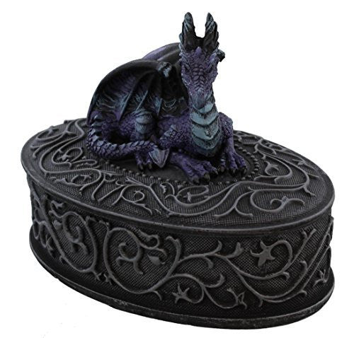 Mystical Guardian Purple Blue Dragon Swirls Oval Shaped Trinket Jewelry Box