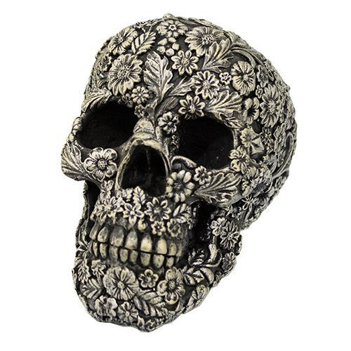 Skull Engraved with Floral Patterns Collectible Desktop Figurine Gift 6 Inch