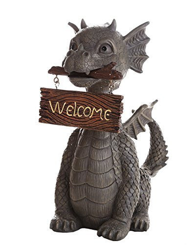 Garden Dragon Welcome Dragon Garden Display Decorative Accent Sculpture Stone Finish 10 Inch Tall