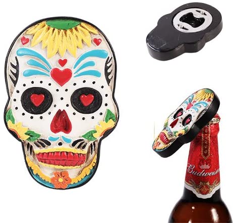 Day Of The Dead Skull Magnet Bottle Opener Figurine Made of Polyresin