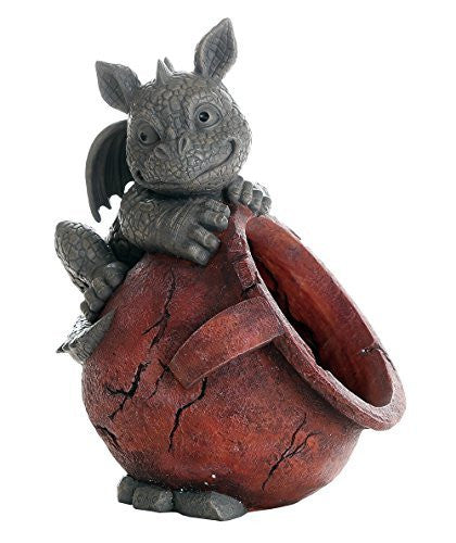 Playful Garden Dragon Planter Garden Display Decorative Accent Sculpture Stone Finish 10 Inch Tall