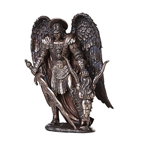 Saint Michael Slaying the Evil Dragon Mighty Warrior and Protector San Miguel Statue (16 inch)