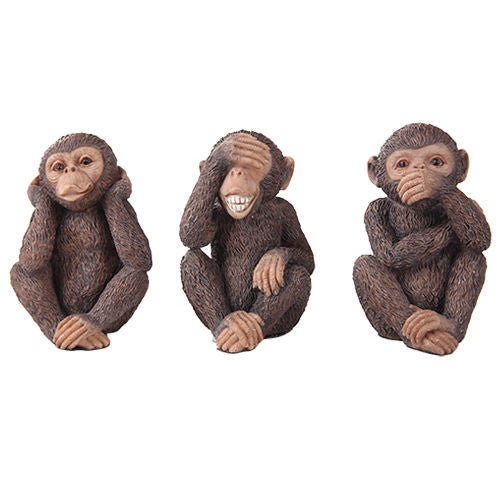 See, Hear, Speak No Evil Monkey Set Home Decor Cute Brown Chimpanzee