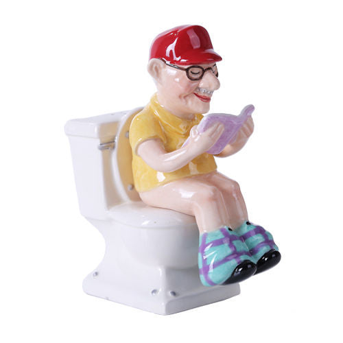 Grandpa Seating on Toilet Ceramic Magnetic Salt and Pepper Shaker Set Kitchen