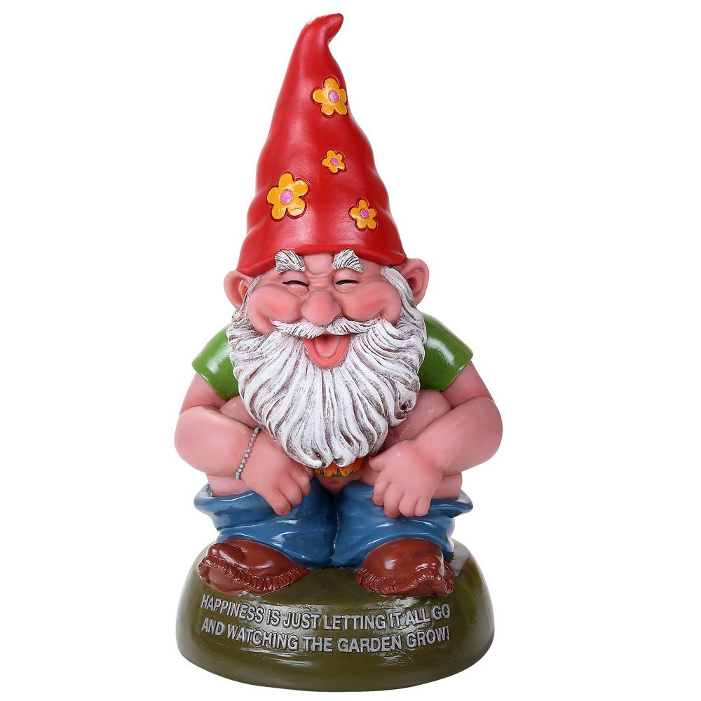 Hippie Gnome Squatting Defecating Home Grown Garden Gnome Statue