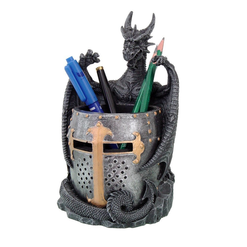 Dragon Statue Warrior Helmet Desktop Utility Stationery Pencil Holder Organizer Office