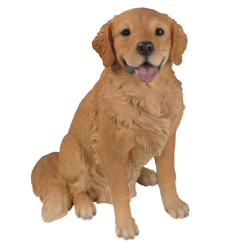 Realistic Life Size Sitting Golden Retriever Statue Glass Eyes