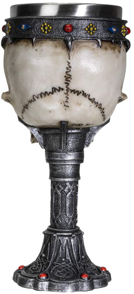 Crowned Gothic Ossuary Skull Wine Goblet Removable Stainless Steel Insert Stemware Sacrificial Ceremonial Skull Wine Cha