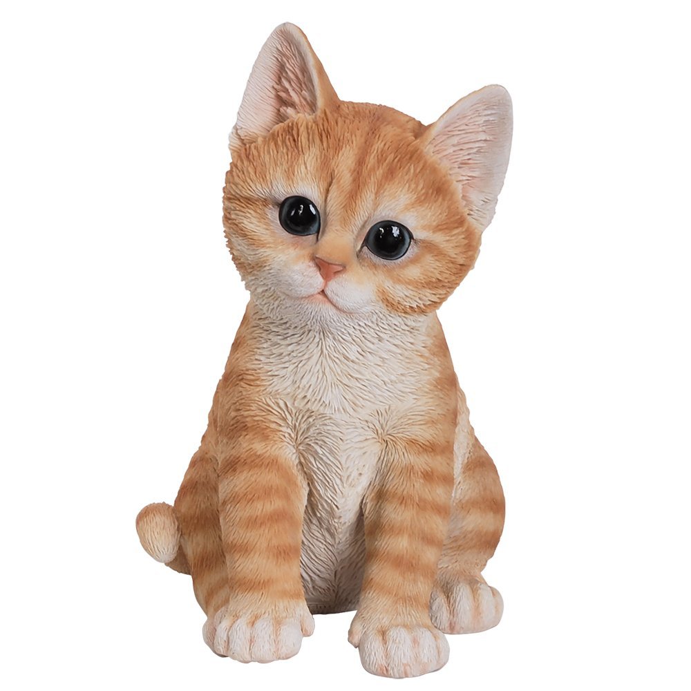 Realistic Orange Tabby Kitten Collectible Glass Eyes Hand Painted Resin Life Size 8 inch Figurine