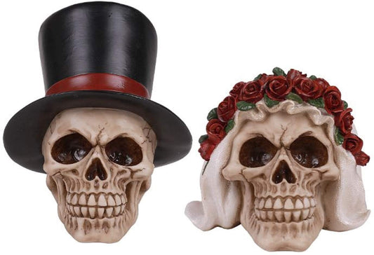 Love Never Dies Wedding Couple Bride and Groom Skull Set Resin Figurine