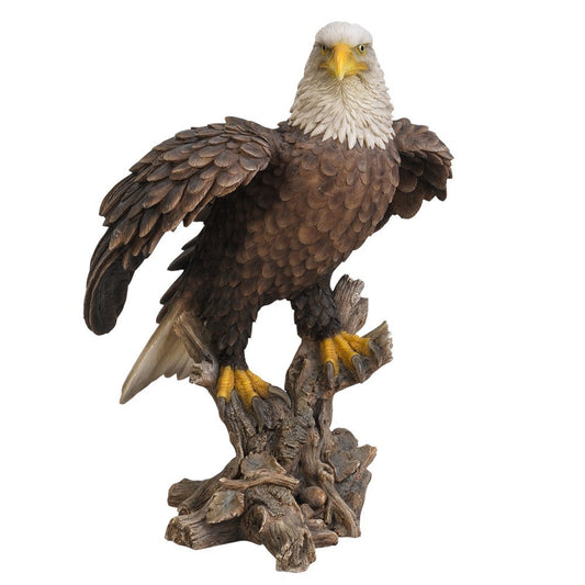 Realistic Looking Majestic Bald Eagle On Stump Statue Life Size