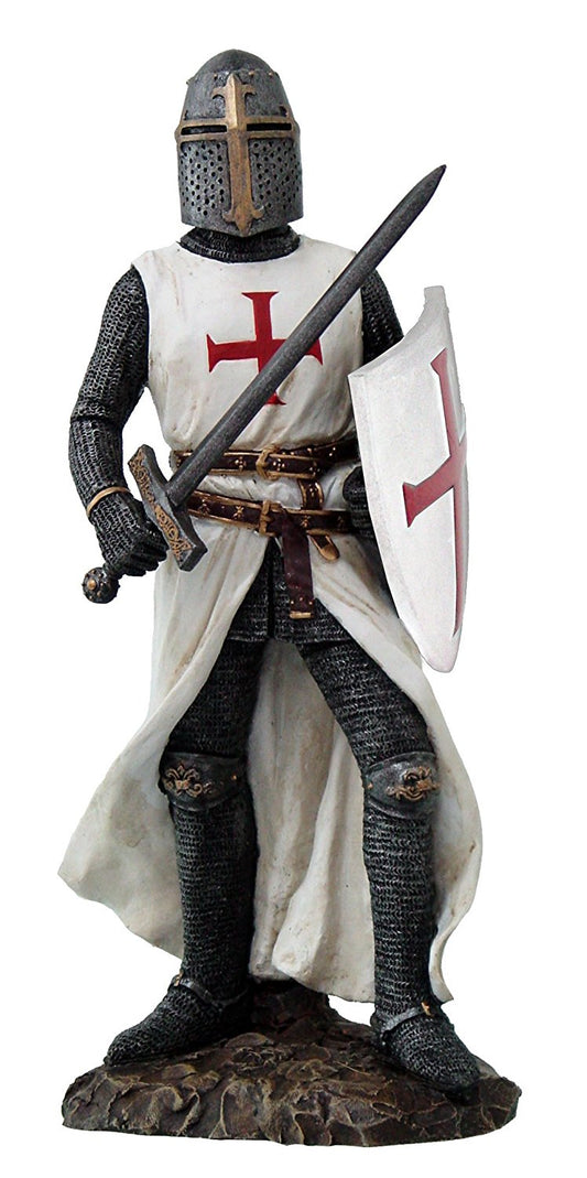 Crusader Knight in Full Shield and Sword Armor Collectible Figurine 11.5 Inch Tall