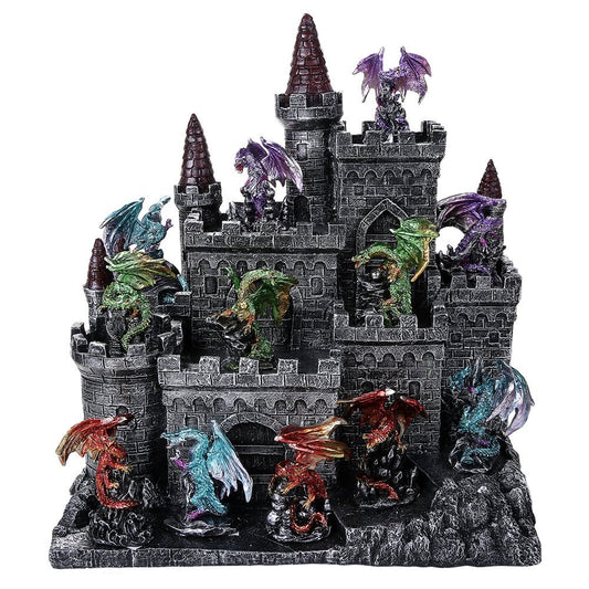 Medieval Times Fantasy Miniature 12 Dragon Guardian Set With Castle Statue