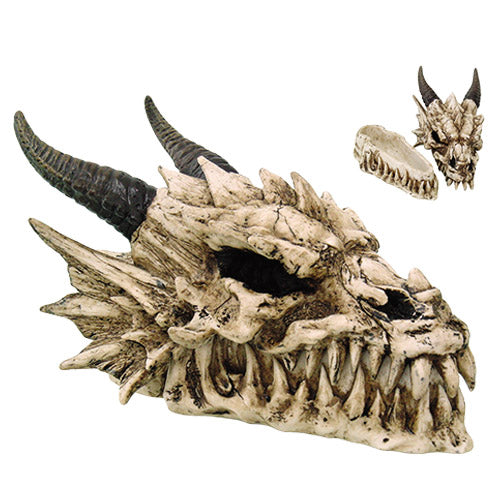 PTC 8.08 Inch Horned Dragon Skull with Fang Teeth Box Statue Figurine