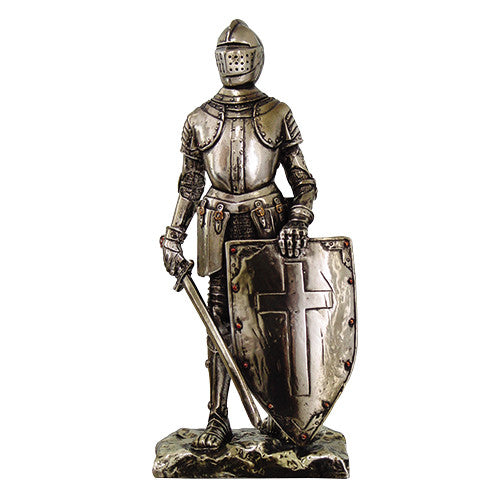 Crusader Knight Statue Silver Finishing Cold Cast Resin Statue 7" (8718)