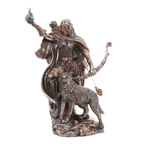 PTC Skadi Warrior with Bow and Arrow and Wolf Resin Statue Figurine