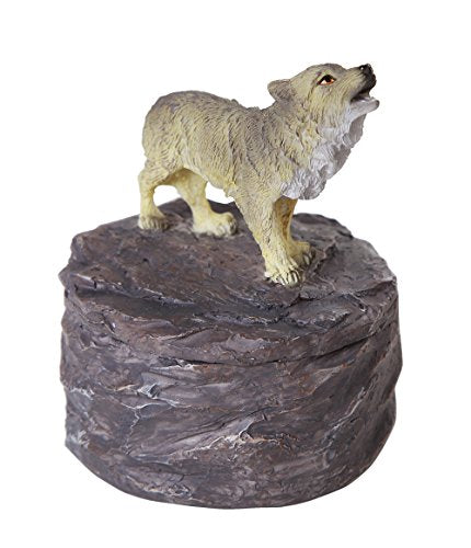 Lone Majestic Wolf Mini Resin Trinket Box 3.15 Inches Tall