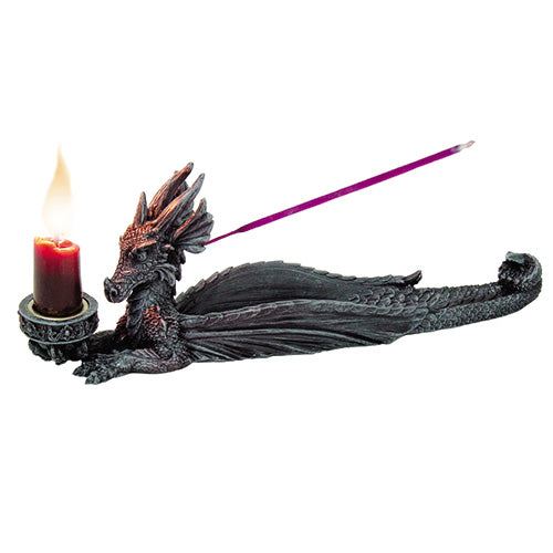 PTC 10 Inch Dragon Hand Painted Resin Incense and Candle Holder, Gray, Multi Color