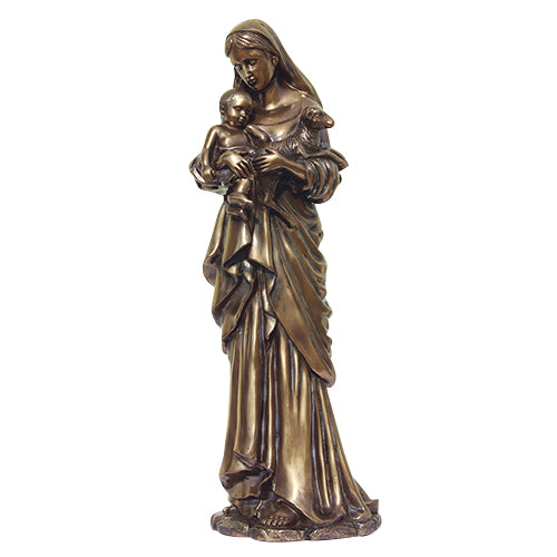 19.25 Inch Standing Madonna with Child and Lamb Statue Figurine