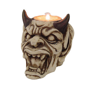 PTC Pacific Giftware Devil with Horns Hand Painted Resin Candle Holder, Beige
