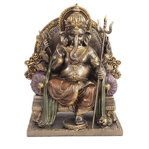 PTC 8.25 Inch Ganesha on Throne Mythological Indian Resin Statue Figurine