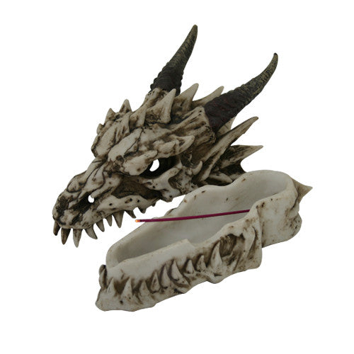 Stryker the Smoking Dragon Sculptural Small Incense Box Burner [White]