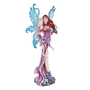 26 Inch Purple Fairy Goddess with White Snow Owl Statue Figurine