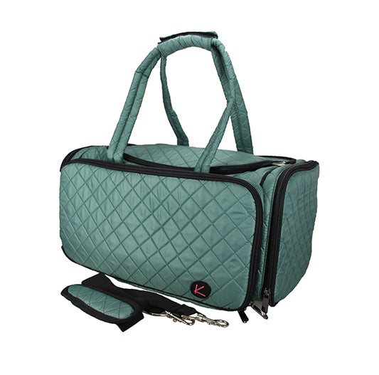 Kiota Quilted Tote Beauty Duffel Bag With 4 Side Compartments Ideal for Cosmetic Bottles Brushes Accessories (Teal)