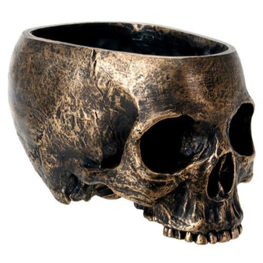 SUMMIT COLLECTION Bronze Resin Halloween Skull Candy Bowl Planter Dish Statue Sculpture Skeleton