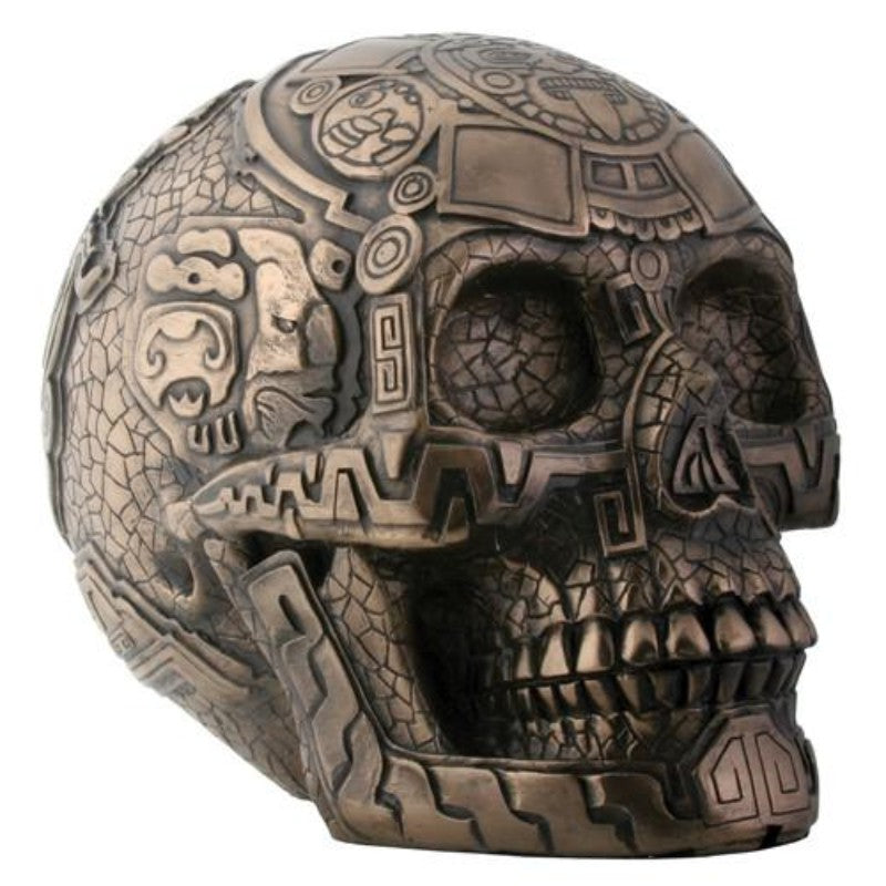 SUMMIT COLLECTION Bronze Aztec Skull with Engraving Collectible Statue