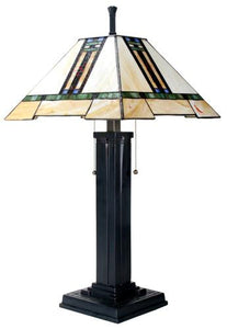 YTC 26 Inch Stained Glass Pattern Shade Mission Lamp with Black Base