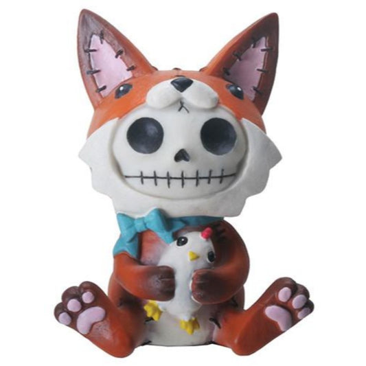 Furrybones Fen Signature Skeleton in Fox Costume Holding a Chicken