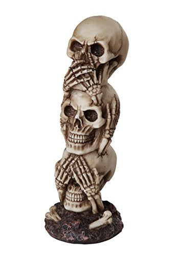 See No Evil Hear No Evil Speak No Evil Stacked Skull Tower Gothic Tabletop Decor 7.5 H