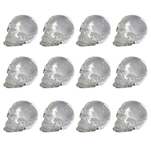 Dozen Mini Translucent Clear Skull Gothic Halloween Decor 12pc 1 inch Tall