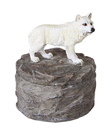 Lone Majestic Wolf Mini Resin Trinket Box 3.15 Inches Tall