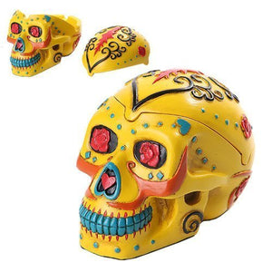 PTC Pacific Giftware Day of The Dead Themed Skull Hand Painted Resin Ashtray, Yellow