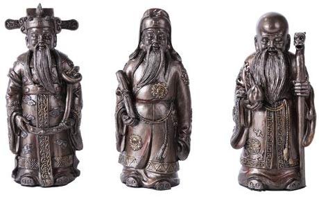 Buddhism Fu Lu Shou Lucky Gods Statue Set