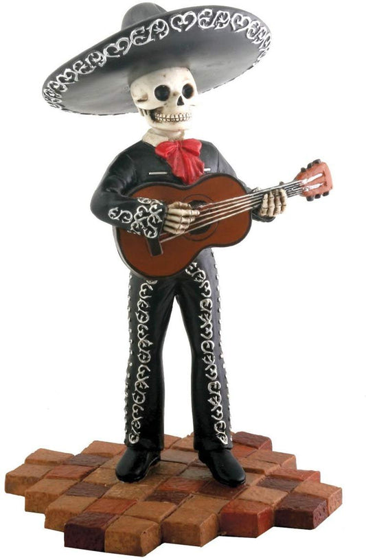 Skeleton Skull Black Mariachi Band Guitar Figurine Collectible