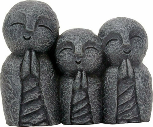 Eastern Enlightenment Jizo Monks Smiling and Praying Statue, Dark Grey Decor